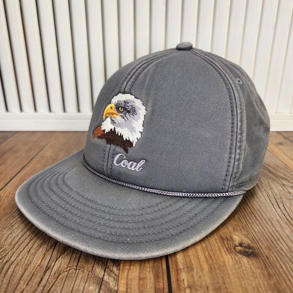 Coal The Wilderness Charcoal Eagle Head Snapback Hat Gray Rope USA Flag Liner